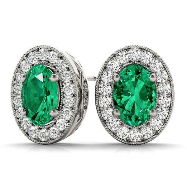 Oval Halo Millgrain Diamond Earrings · 0.48 ct tw