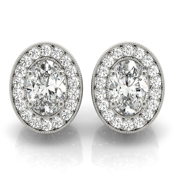 Oval Halo Millgrain Diamond Earrings · 0.48 ct tw