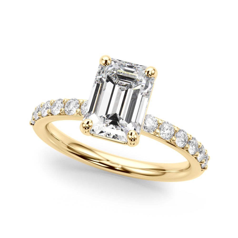 Emerald Cut Center Single Row Diamond Engagement Ring · 0.66 ct tw