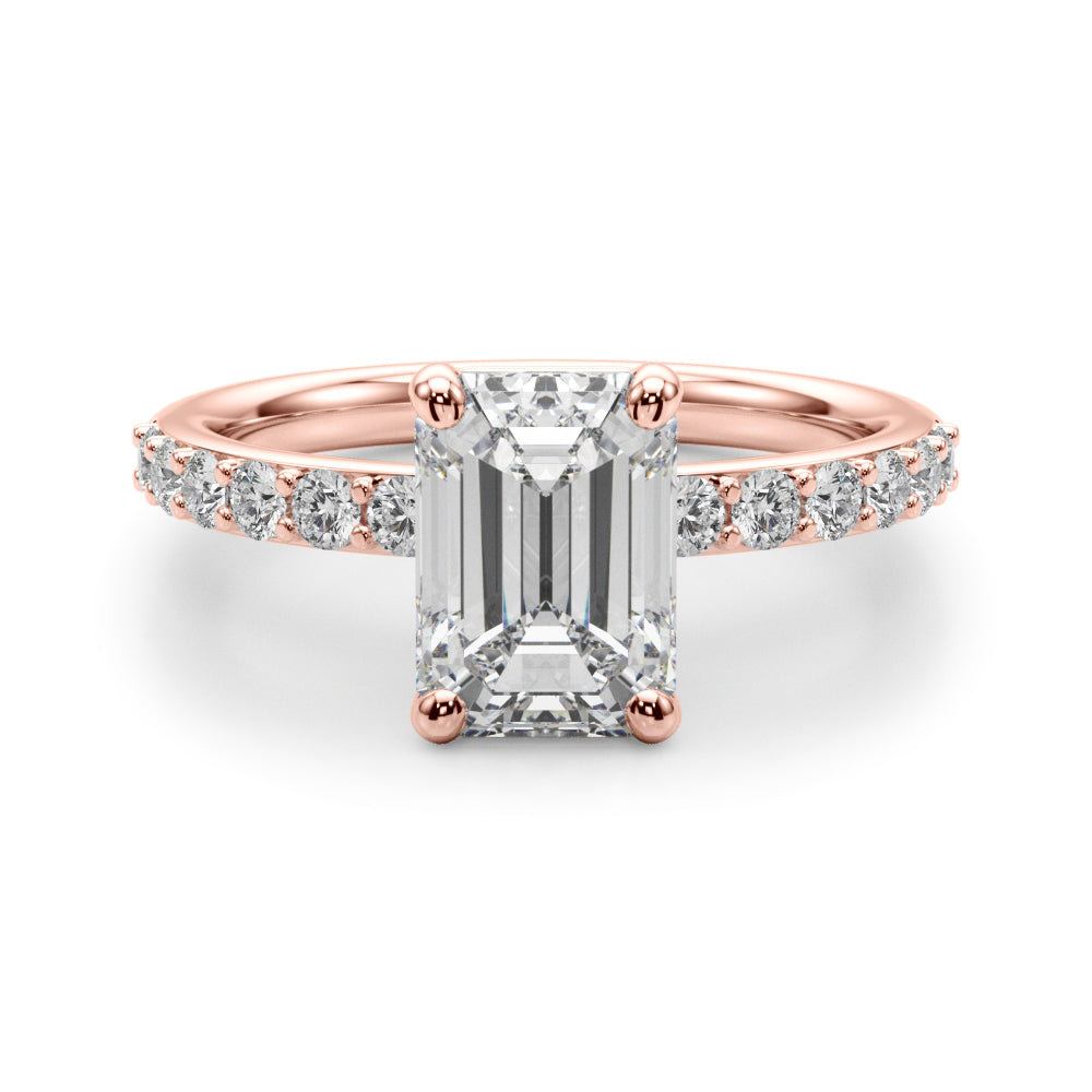 Emerald Cut Center Single Row Diamond Engagement Ring · 0.66 ct tw