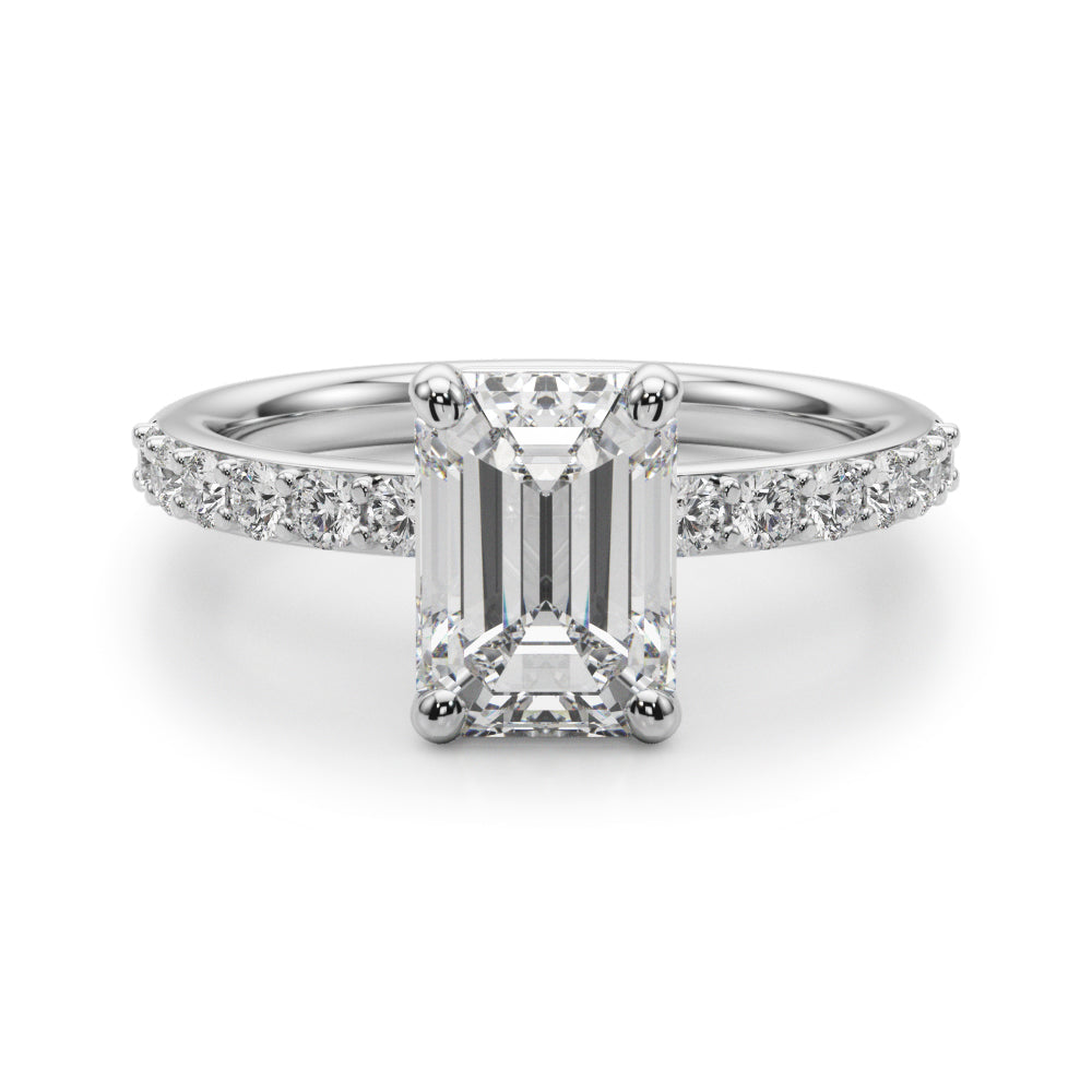 Emerald Cut Center Single Row Diamond Engagement Ring · 0.66 ct tw