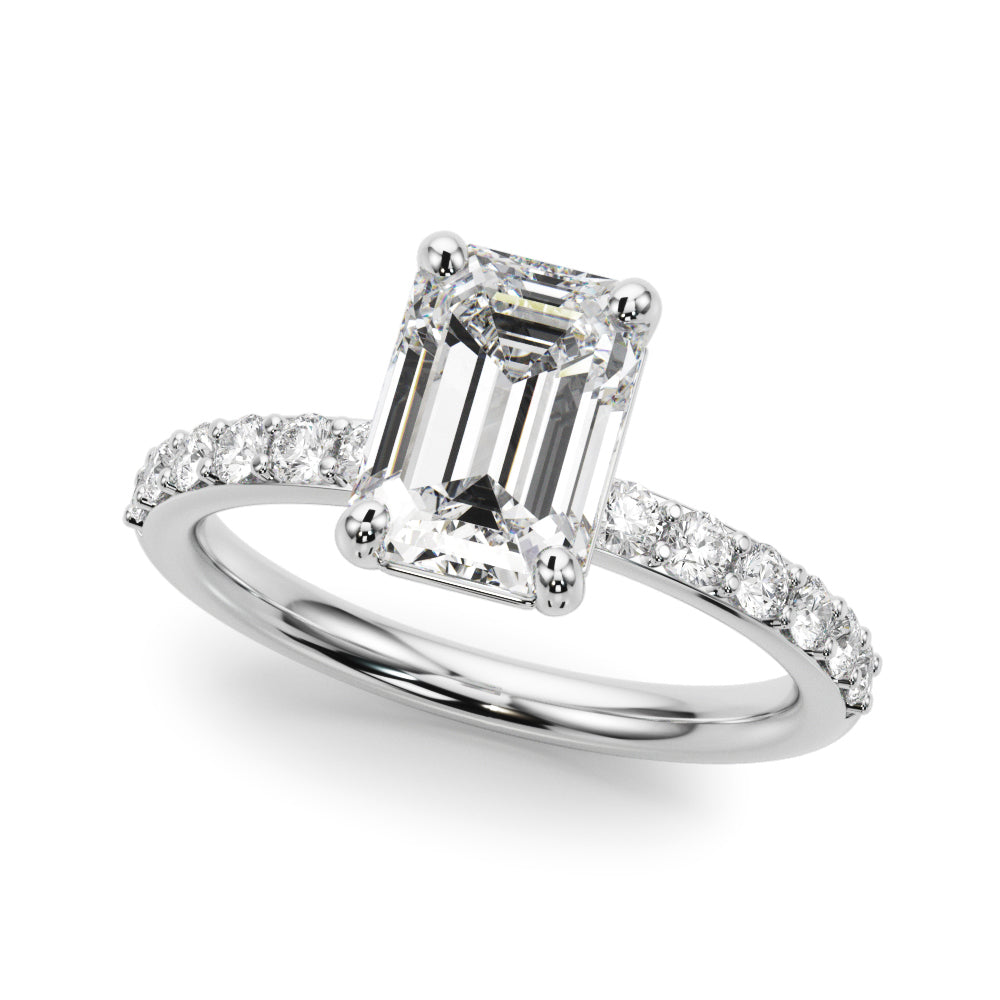 Emerald Cut Center Single Row Diamond Engagement Ring · 0.66 ct tw