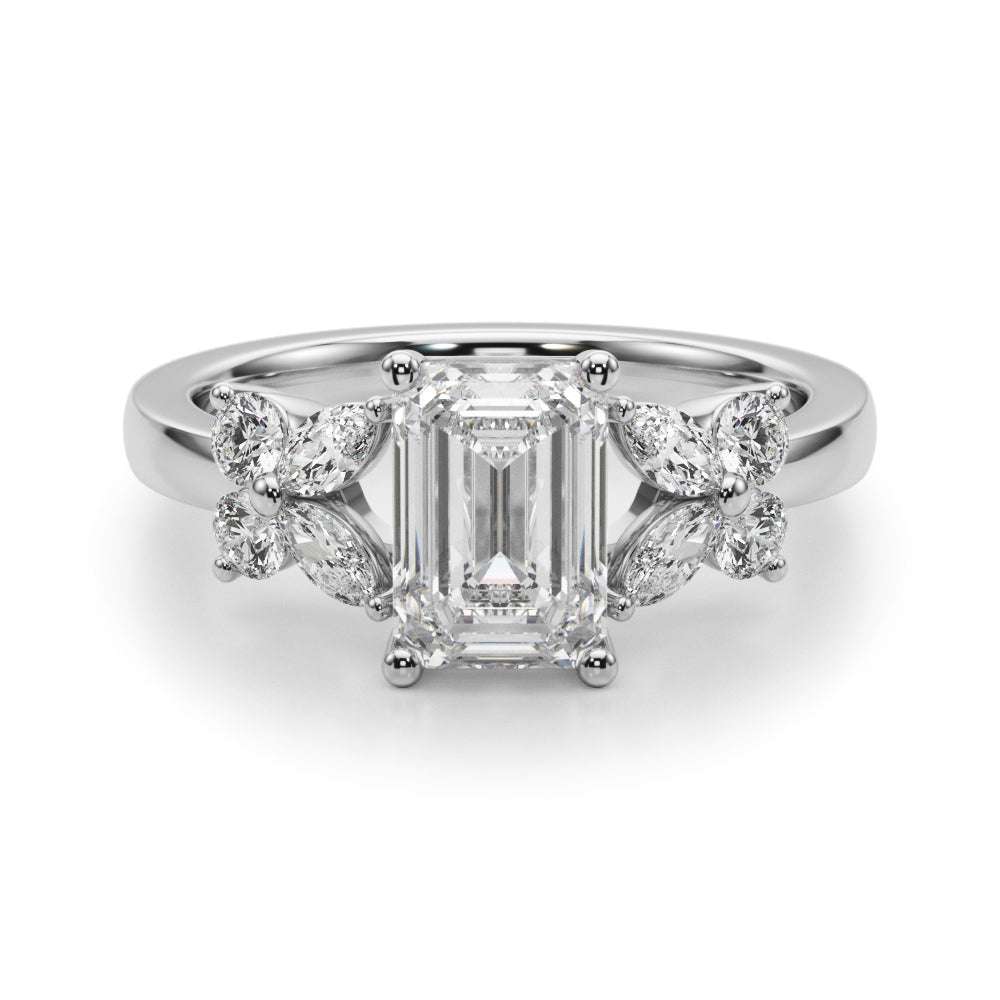 Emerald Cut Center Marquise & Diamond Engagement Ring · 0.52 ct tw