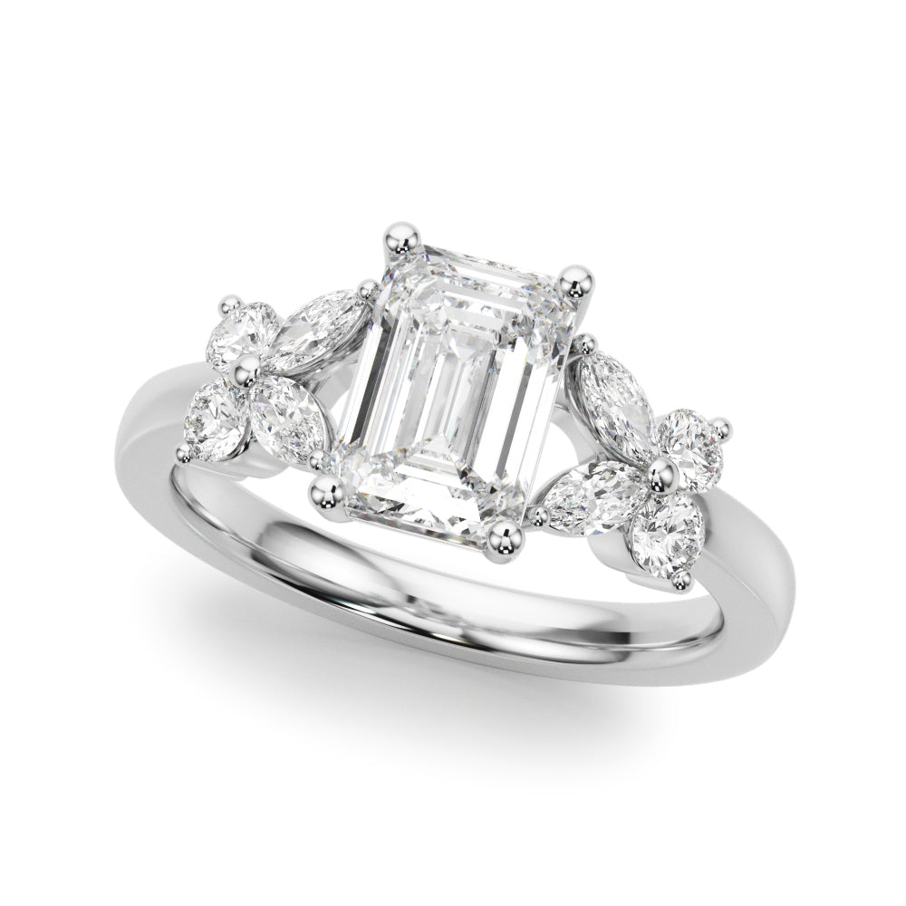 Emerald Cut Center Marquise & Diamond Engagement Ring · 0.52 ct tw