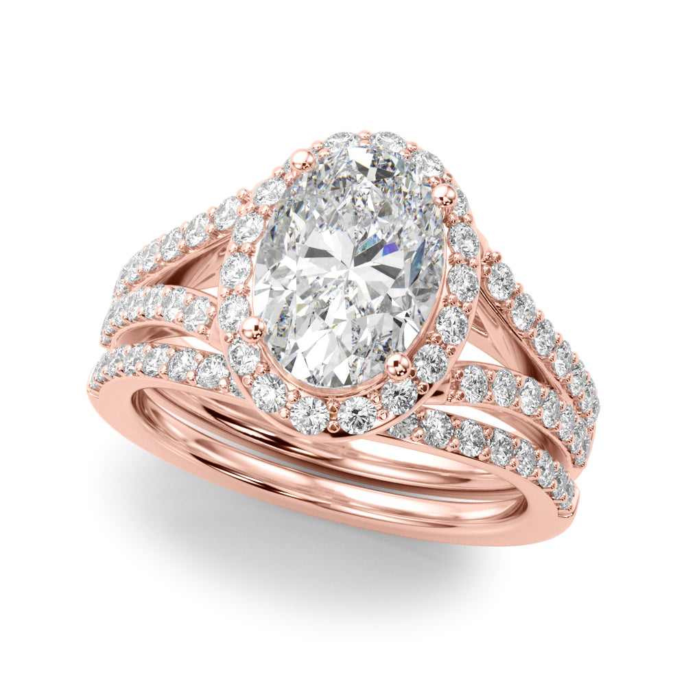 Oval Halo Center Split Shank Diamond Engagement Ring · 0.75 ct tw