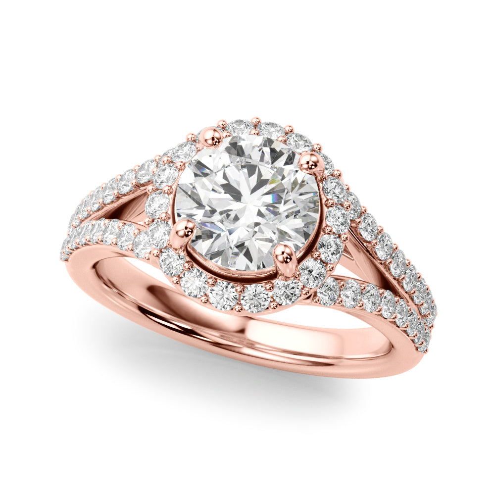 Round Halo Center Split Shank Diamond Engagement Ring · 1.38 ct tw