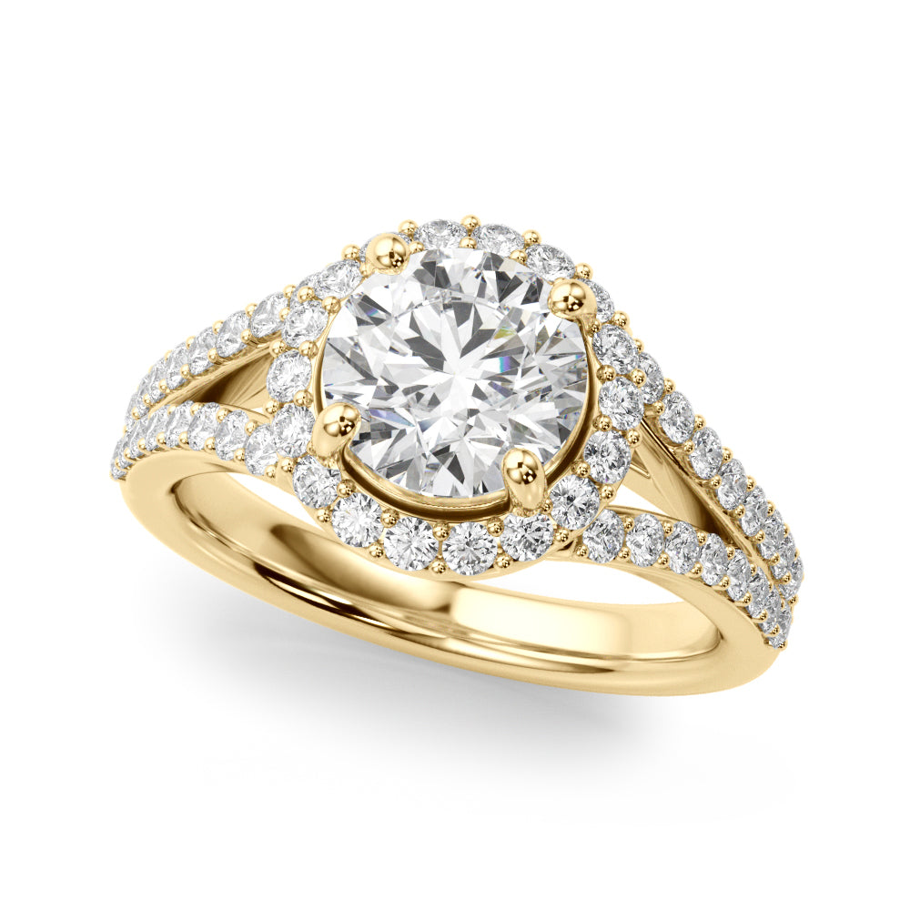 Round Halo Center Split Shank Diamond Engagement Ring · 1.38 ct tw