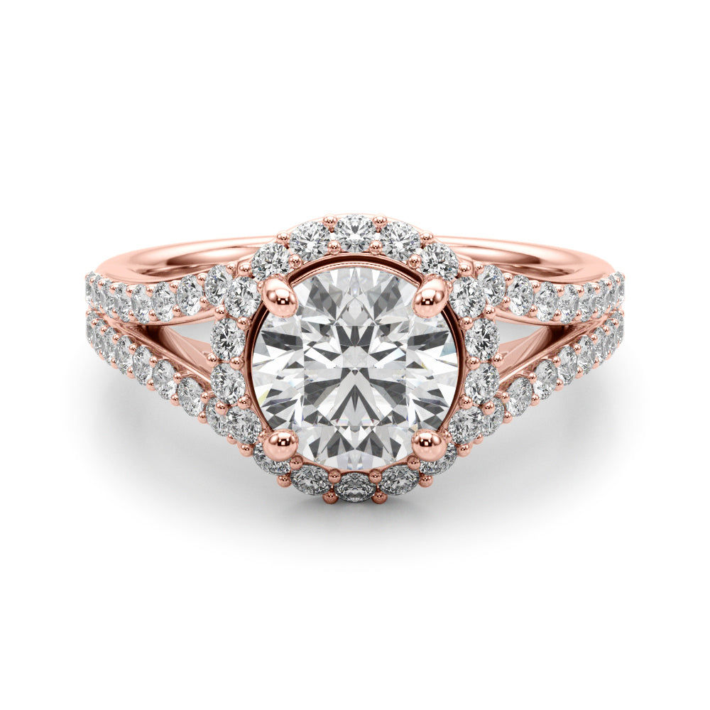 Round Halo Center Split Shank Diamond Engagement Ring · 1.38 ct tw