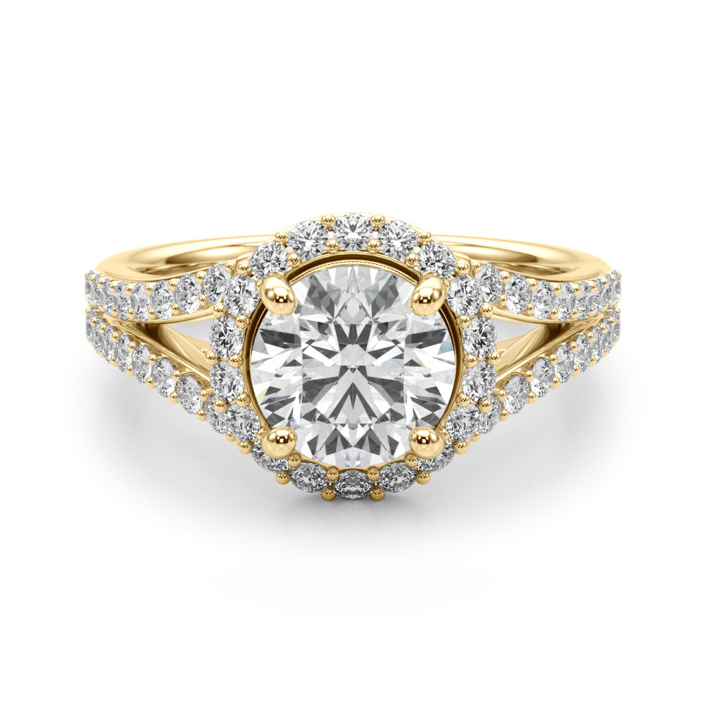 Round Halo Center Split Shank Diamond Engagement Ring · 1.38 ct tw