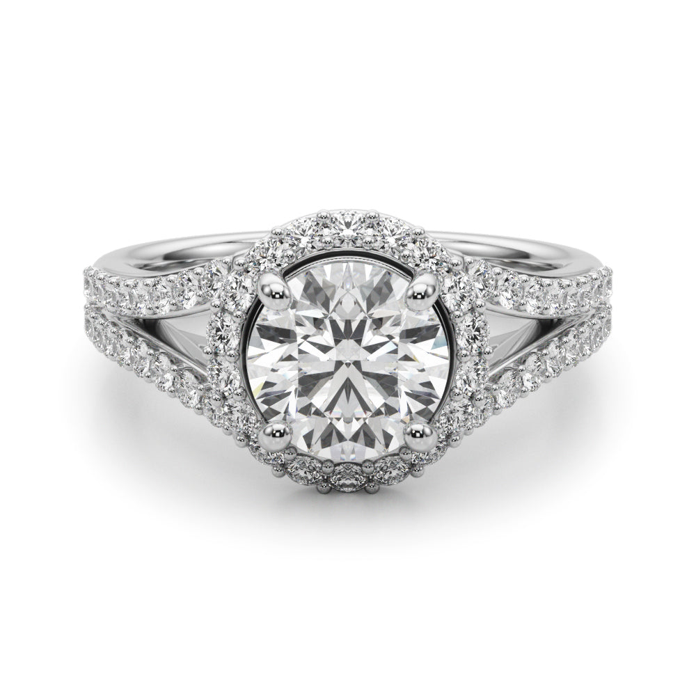Round Halo Center Split Shank Diamond Engagement Ring · 1.38 ct tw