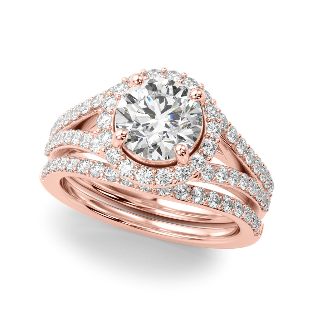Round Halo Center Split Shank Diamond Engagement Ring · 1.38 ct tw