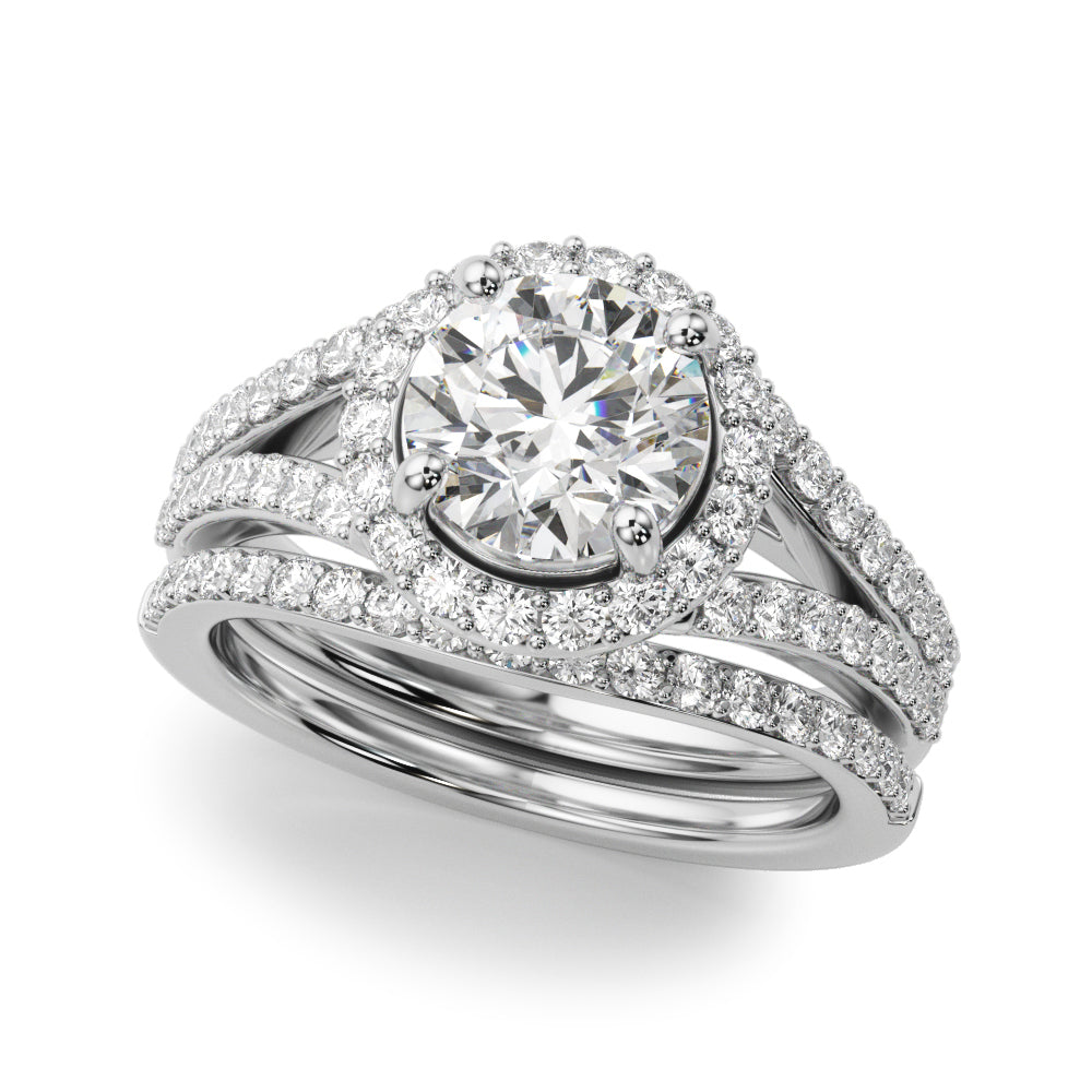 Round Halo Center Split Shank Diamond Engagement Ring · 1.38 ct tw