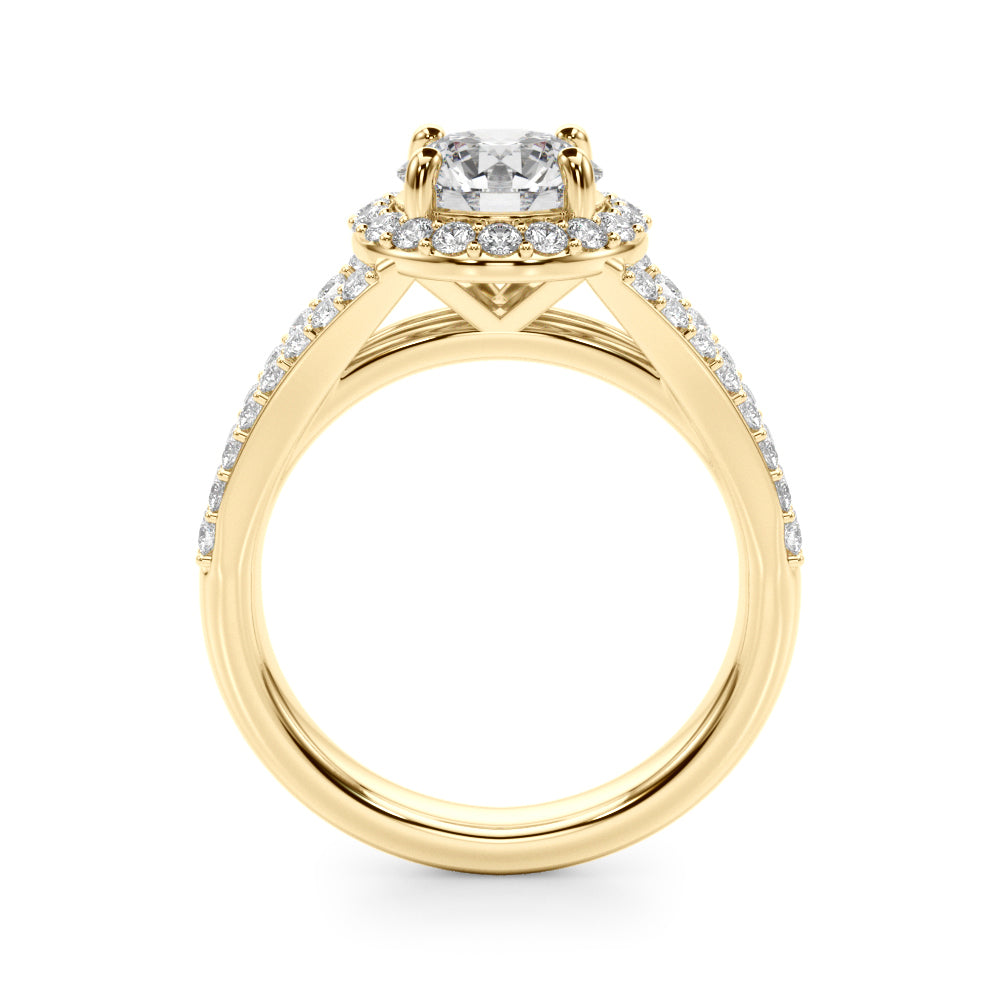 Round Halo Center Split Shank Diamond Engagement Ring · 1.38 ct tw