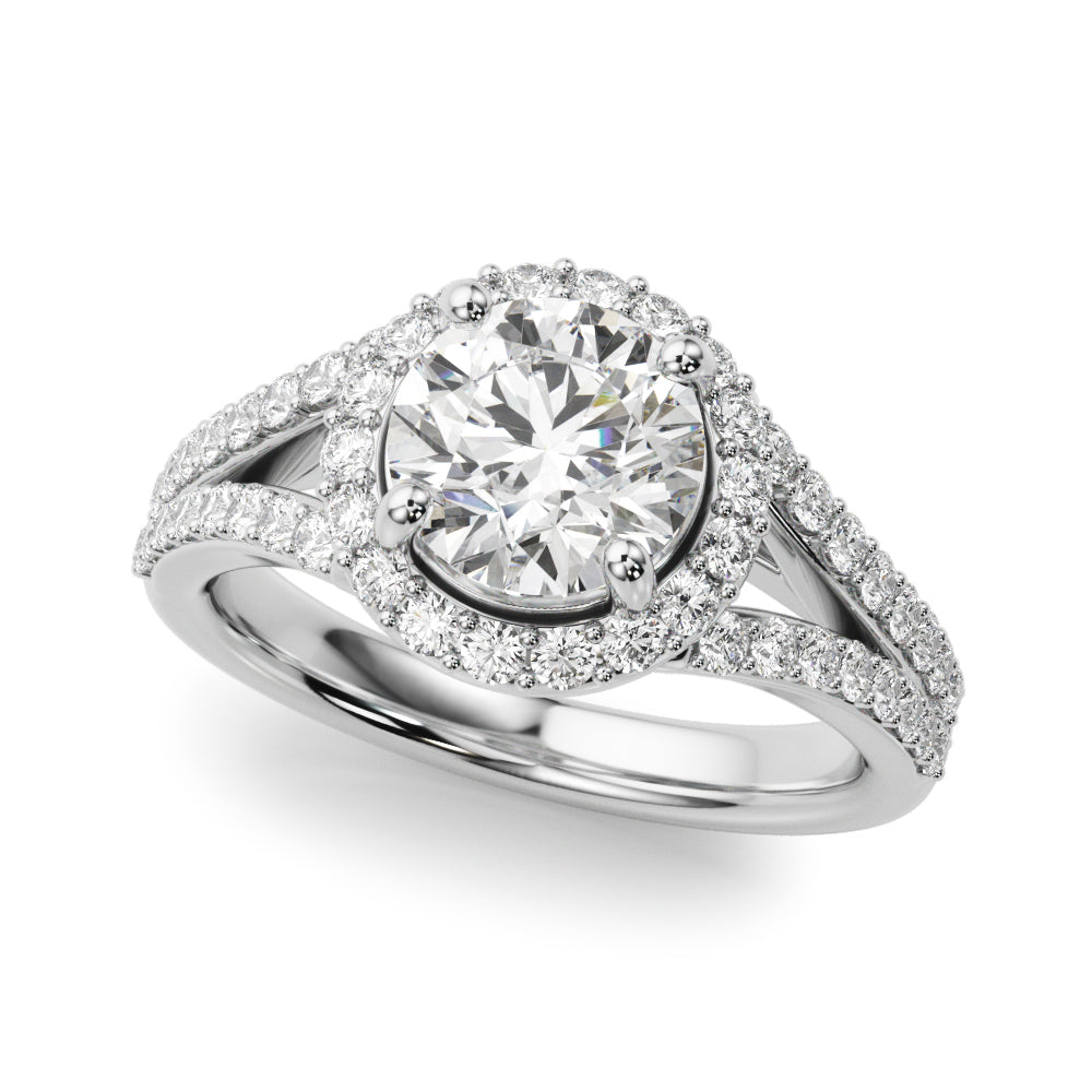 Round Halo Center Split Shank Diamond Engagement Ring · 1.38 ct tw