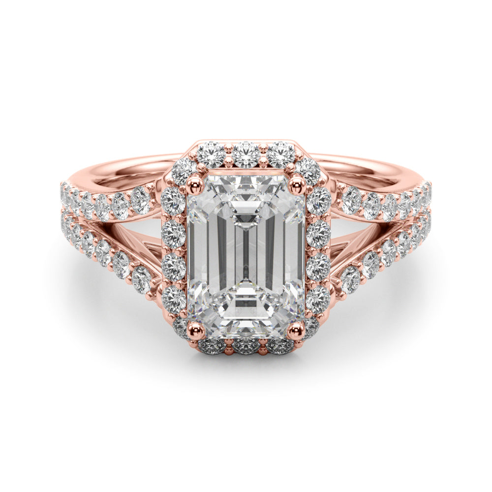 Emerald Halo Cut Center Split Diamond Engagement Ring · 0.72 ct tw