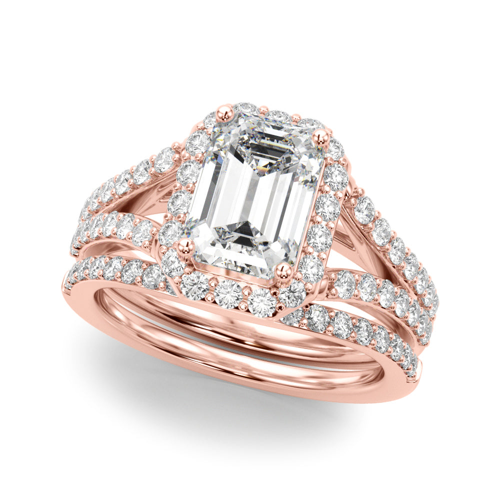 Emerald Halo Cut Center Split Diamond Engagement Ring · 0.72 ct tw