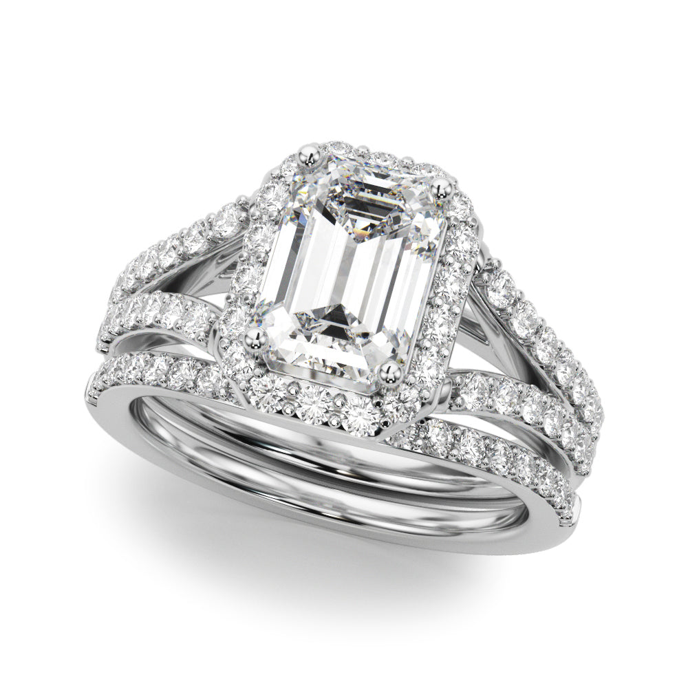 Emerald Halo Cut Center Split Diamond Engagement Ring · 0.72 ct tw