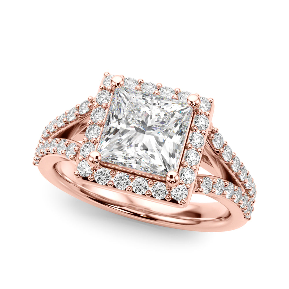 Square Halo PC Center Split Shank Diamond Engagement Ring · 3.28 ct tw