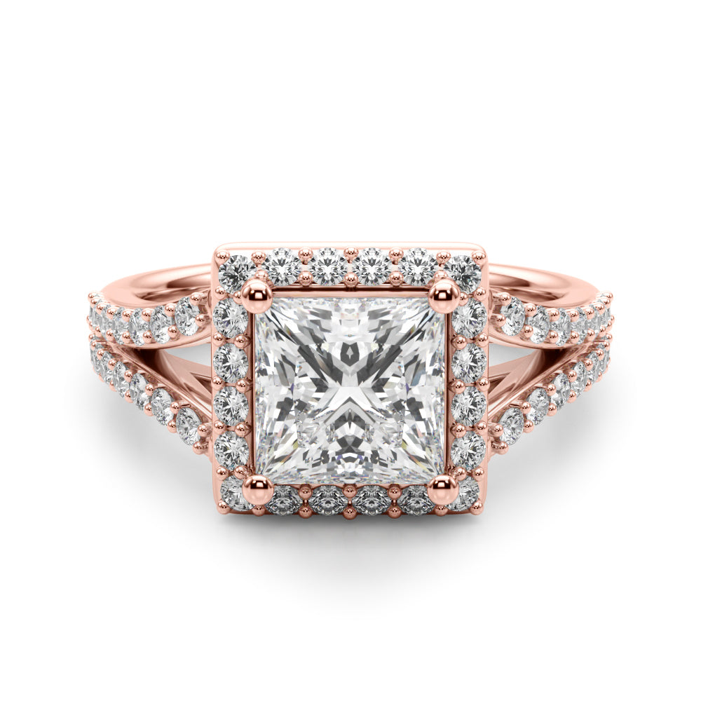 Square Halo PC Center Split Shank Diamond Engagement Ring · 3.28 ct tw