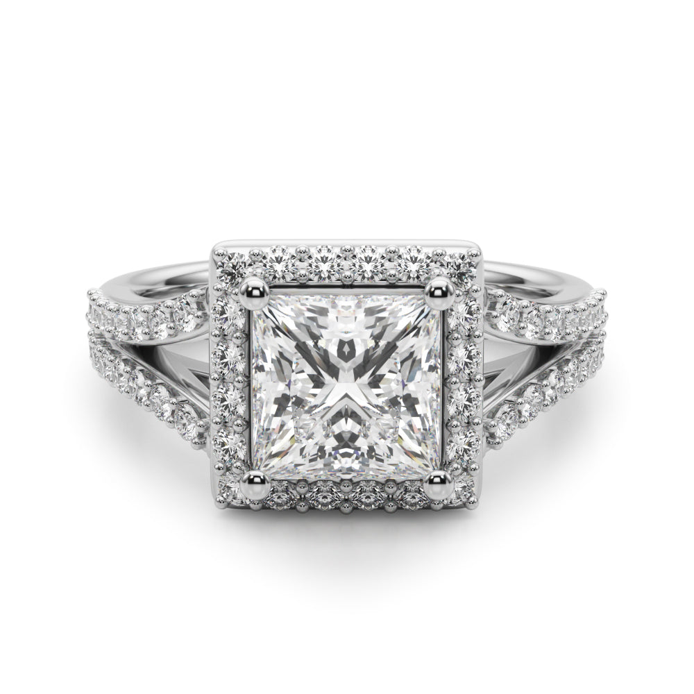 Square Halo PC Center Split Shank Diamond Engagement Ring · 3.28 ct tw