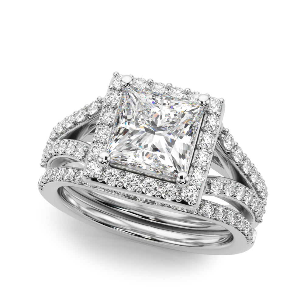 Square Halo PC Center Split Shank Diamond Engagement Ring · 3.28 ct tw