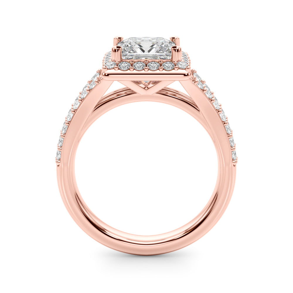 Square Halo PC Center Split Shank Diamond Engagement Ring · 3.28 ct tw