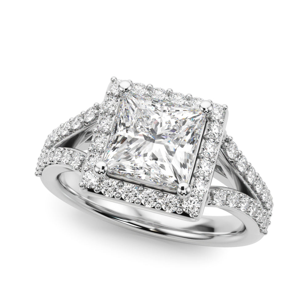 Square Halo PC Center Split Shank Diamond Engagement Ring · 3.28 ct tw
