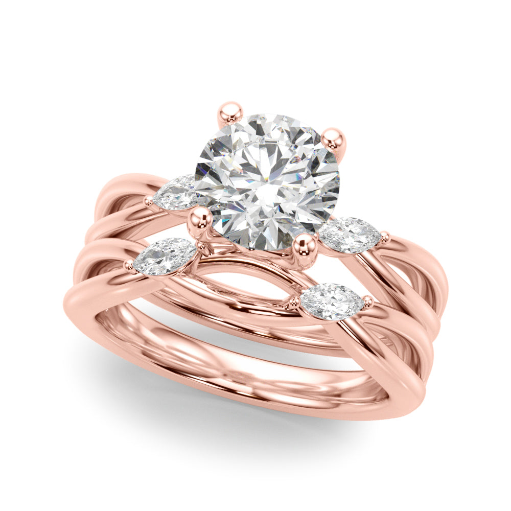 Round Center Marquise Sides Diamond Engagement Ring · 3.64 ct tw