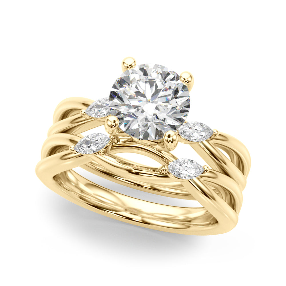 Round Center Marquise Sides Diamond Engagement Ring · 3.64 ct tw