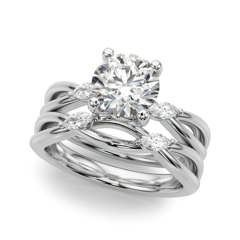 Round Center Marquise Sides Diamond Engagement Ring · 3.64 ct tw