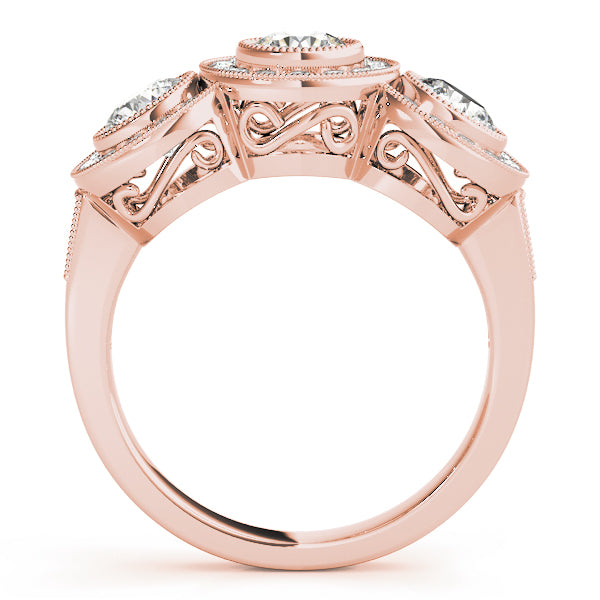 Round Three-Stone Bezel Halo Diamond Engagement Ring · 1.90 ct tw