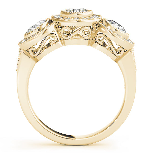 Round Three-Stone Bezel Halo Diamond Engagement Ring · 1.90 ct tw