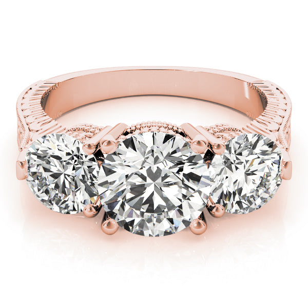 Round Engraved Three-Stone Diamond Engagement Ring · 2.00 ct tw