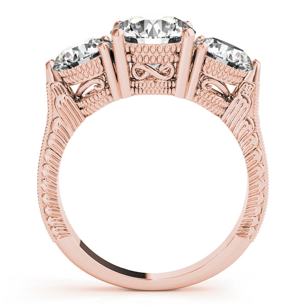 Round Engraved Three-Stone Diamond Engagement Ring · 2.00 ct tw