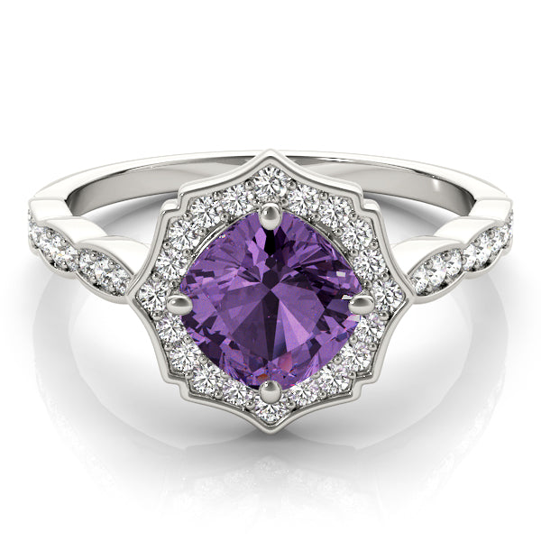 Cushion Scalloped Halo Diamond Ring · 0.91 ct tw