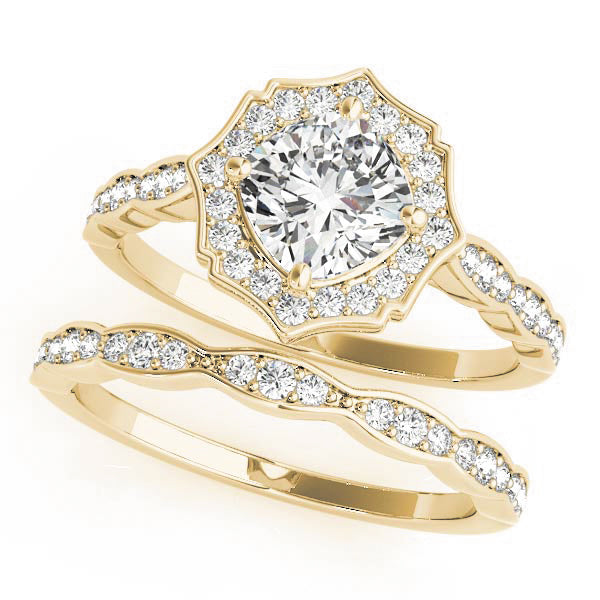 Cushion Scalloped Halo Diamond Ring · 0.91 ct tw