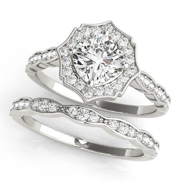 Cushion Scalloped Halo Diamond Ring · 0.70 ct tw
