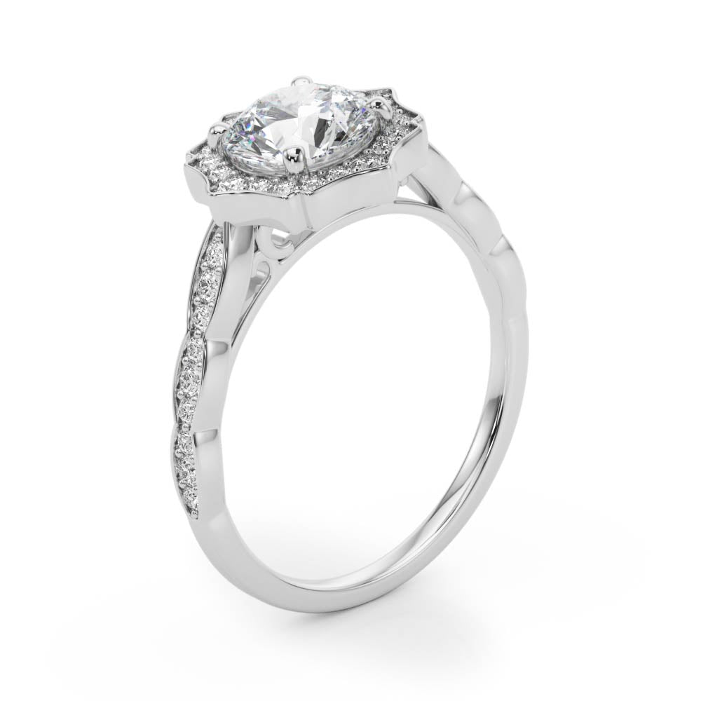 Round Scalloped Halo Diamond Ring · 0.70 ct tw