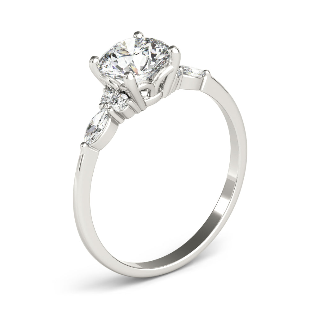 Round Three-Stone With Marquise Side Stones Diamond Ring · 0.96 ct tw