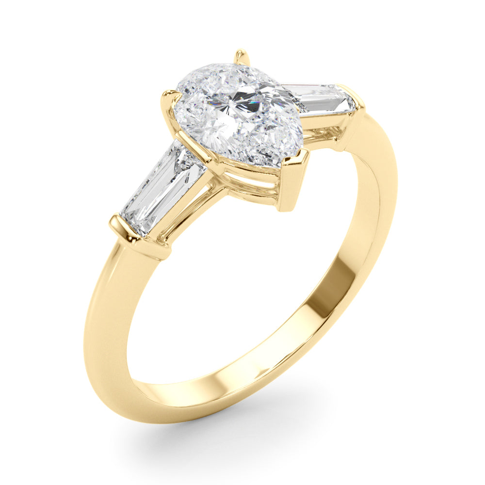 Pear Three-Stone Center Taper Baguette Sides Diamond Ring · 1.46 ct tw
