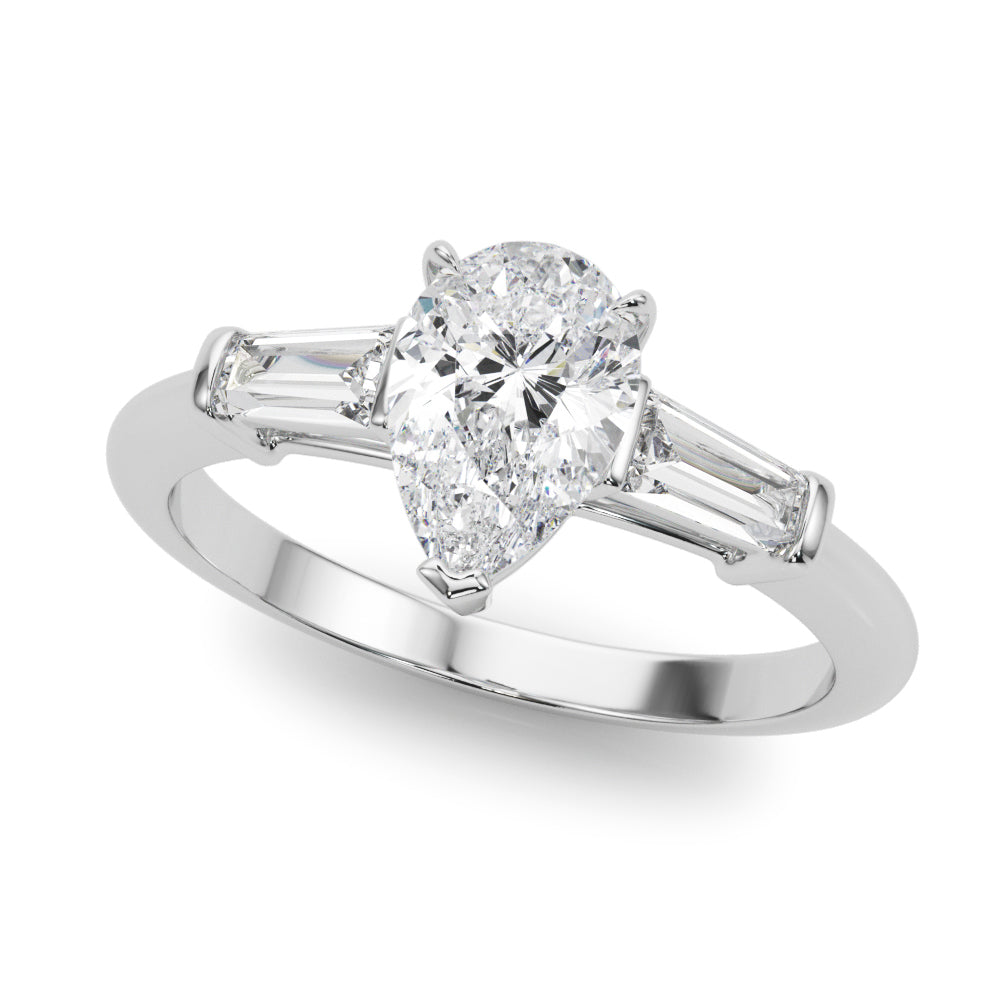 Pear Three-Stone Center Taper Baguette Sides Diamond Ring · 1.16 ct tw
