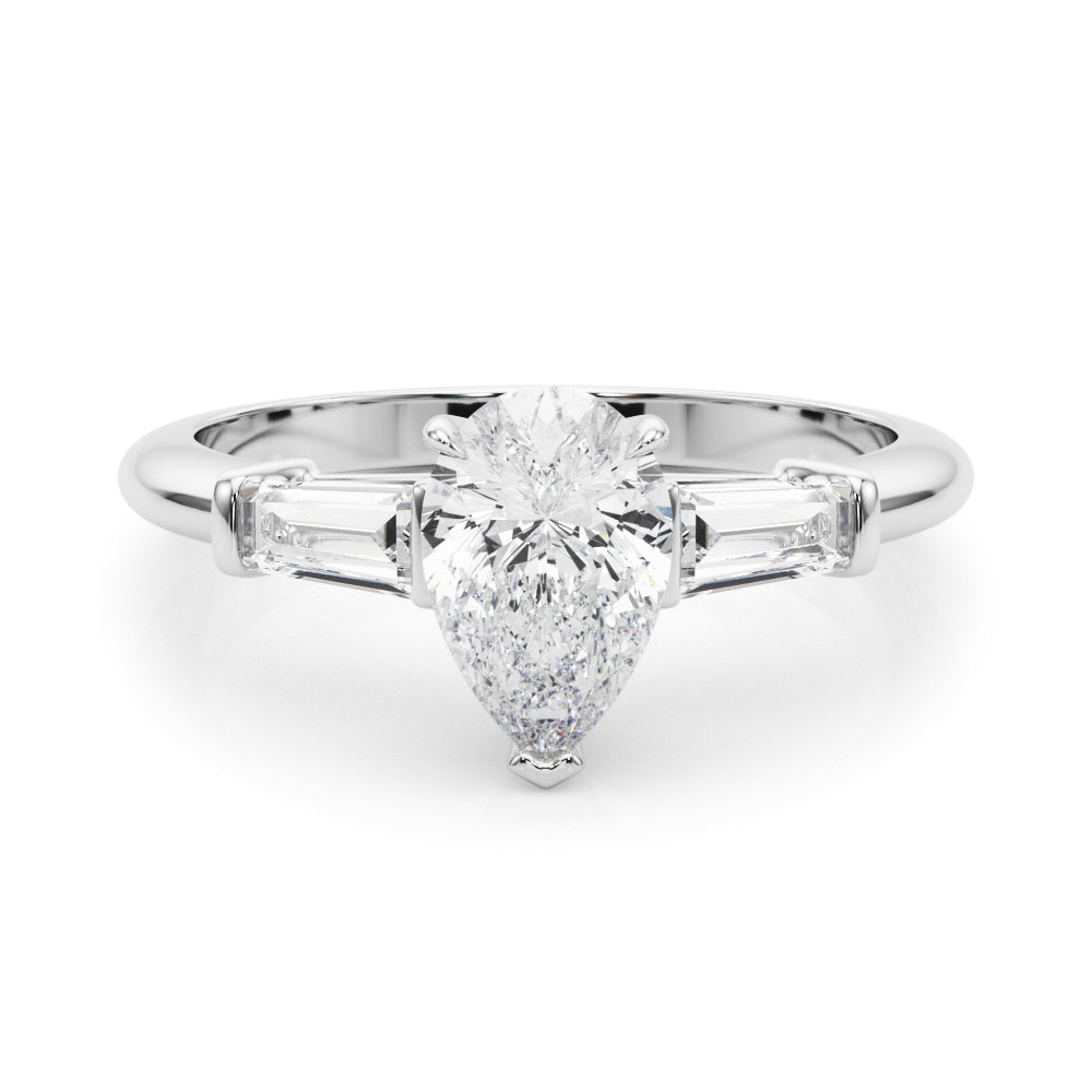 Pear Three-Stone Center Taper Baguette Sides Diamond Ring · 1.46 ct tw