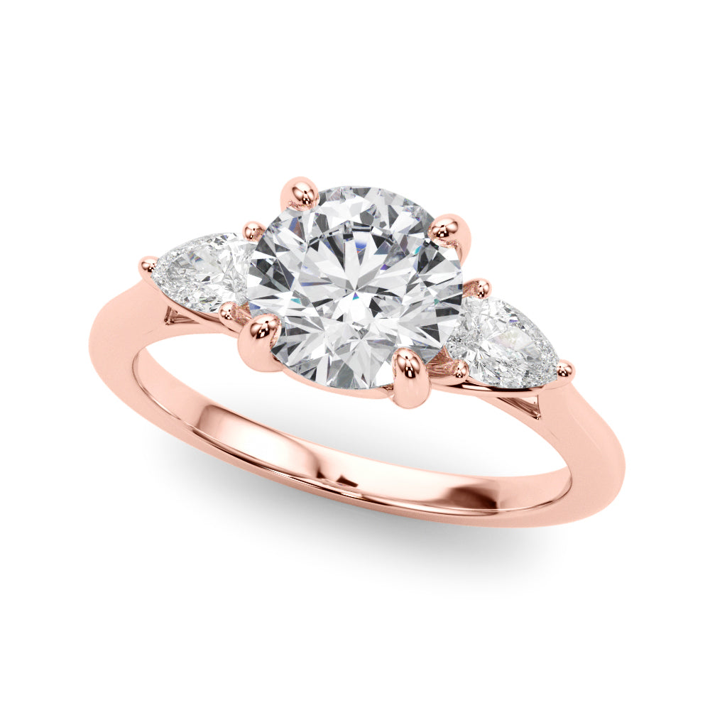 Round Three-Stone Center PS Sides Diamond Engagement Ring · 0.90 ct tw