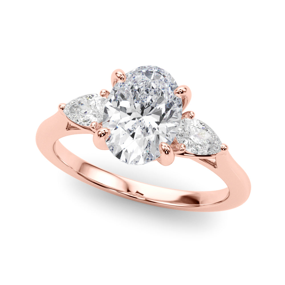 Oval Three-Stone Center PS Sides Diamond Engagement Ring · 0.40 ct tw