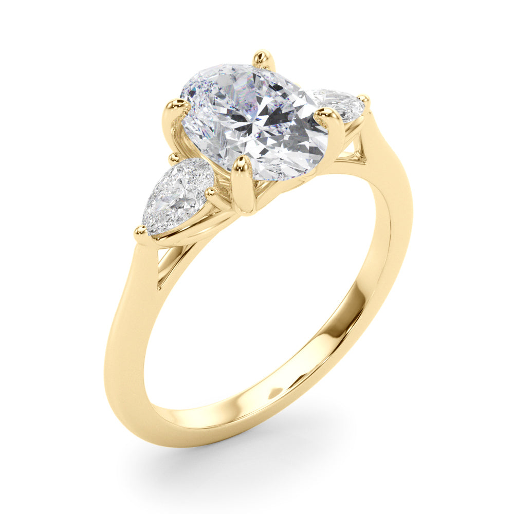 Oval Three-Stone Center PS Sides Diamond Engagement Ring · 0.40 ct tw