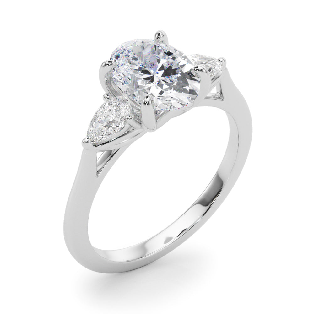 Oval Three-Stone Center PS Sides Diamond Engagement Ring · 0.40 ct tw