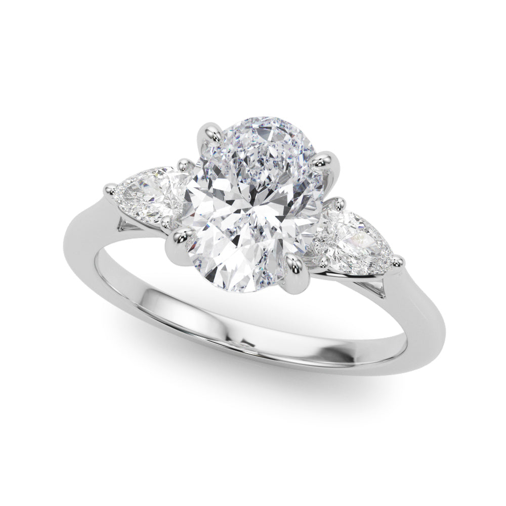 Oval Three-Stone Center PS Sides Diamond Engagement Ring · 0.40 ct tw