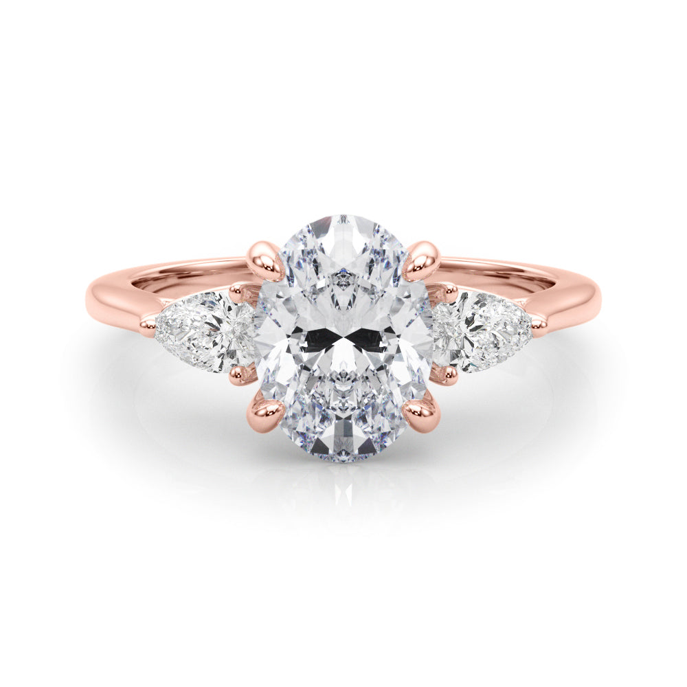 Oval Three-Stone Center PS Sides Diamond Engagement Ring · 0.40 ct tw