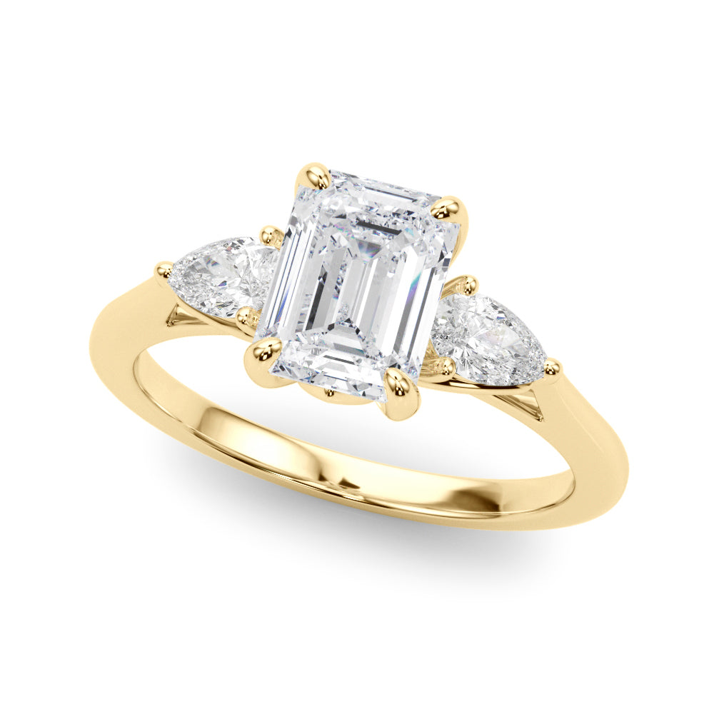 Emerald Three-Stone Cut Center PS Diamond Engagement Ring · 0.90 ct tw