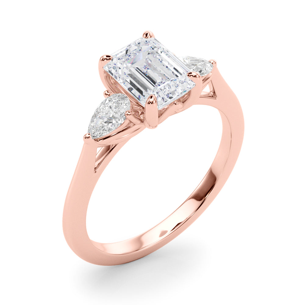Emerald Three-Stone Cut Center PS Diamond Engagement Ring · 0.90 ct tw